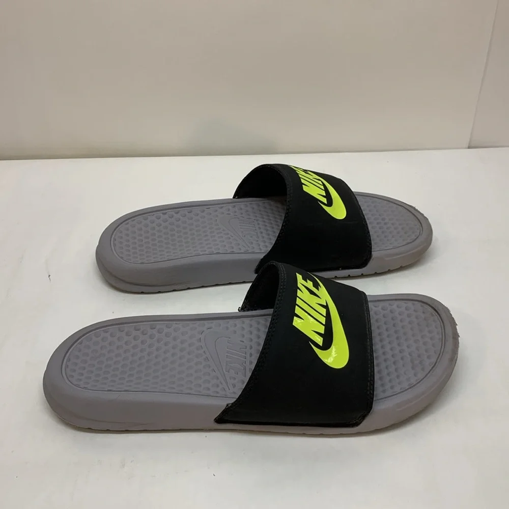 Nike Benassi JDI Grey/Volt/Black Men's Slides Sandals- 343880-027 Size 8